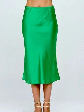 Green Silk Midi Skirt